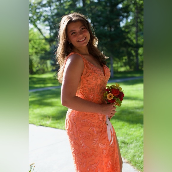 Elegant Coral Beaded Prom Dress - www.benaras.co